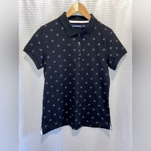 Women’s Calvin Klein Jeans all over logo black polo size medium - Picture 2 of 9